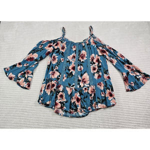 California Gypsy Shirt Womens Medium Bell Sleeve Cold Shoulder Floral Print Boho